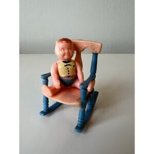 Vintage 1940’s Renwal Miniatures No. 65 Pink Blue Rocking Chair with Doll No. 8